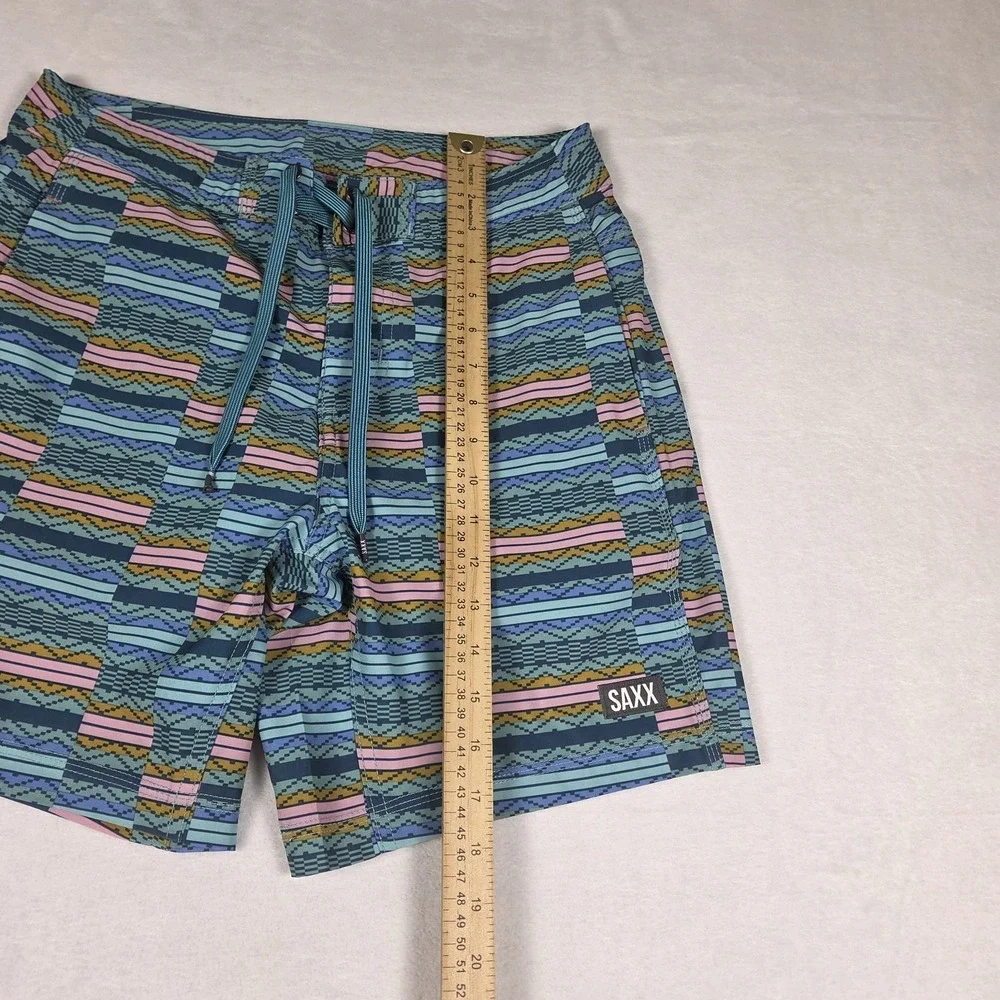 Saxx Betawave Swim Trunks Lined 2n1 Men's Sz 30 Turquoise Aztec